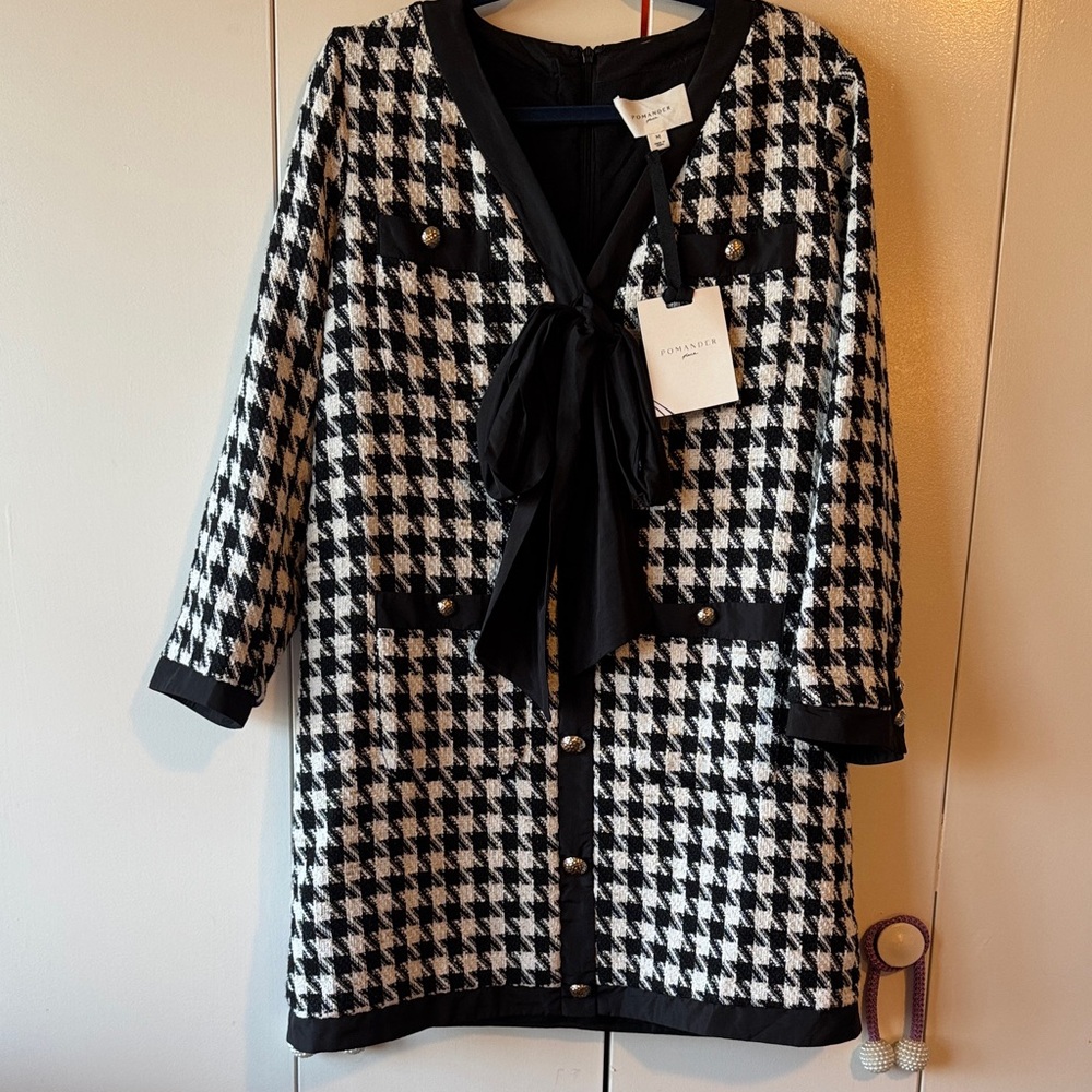 NWT Tuckernuck Black and White Houndstooth tweed bow dress